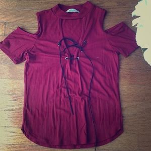 Maroon cold shoulder top